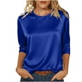 thumbnail image 1 of Satin Silk 3/4 Length Sleeve Womens Tops Crew Neck Shirt Dressy Casual Blouse Basic Tshirts Fashion Clothing, 1 of 9