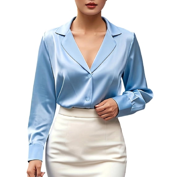 Satin Silk Blouse for Womens Trendy Ruched Long Sleeve V Neck Tie Dress Shirt Casual Loose Office Work T-Shirt