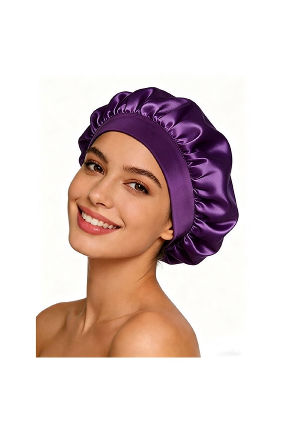 Satin Silk Bonnet for Sleeping, Adjustable Double Layer Silk Sleep Cap for Women & Men, Soft Satin Lined Bonnet for Natural & Curly Hair, Purple