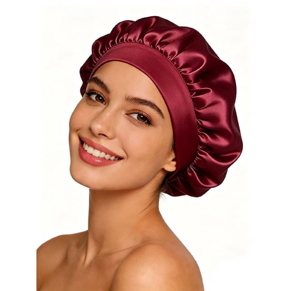 Satin Silk Bonnet for Sleeping, Adjustable Double Layer Silk Sleep Cap for Women & Men, Soft Satin Lined Bonnet for Natural & Curly Hair, Wine Red
