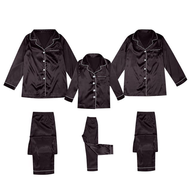 HNMKIU Button Down Pajamas Sets Solid Two Piece Family Matching Sleepwear Loungewear Long Sleeve Nightwear Coffee,Women:L