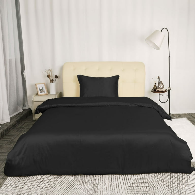 Satin Silk Comforter Duvet Cover Pillowcases Bedding Set Black Twin