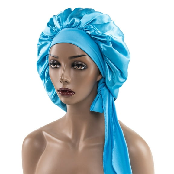 Satin Silk Hair Bonnet for Sleeping Large Bonnets with Tie Band Hair Wrap with Adjustable Straps Hair Cap Night Sleep Caps for Women Curly Braid Hair