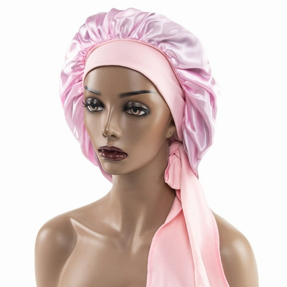 Satin Silk Hair Bonnet for Sleeping Large Bonnets with Tie Band Hair Wrap with Adjustable Straps Hair Cap Night Sleep Caps for Women Curly Braid Hair