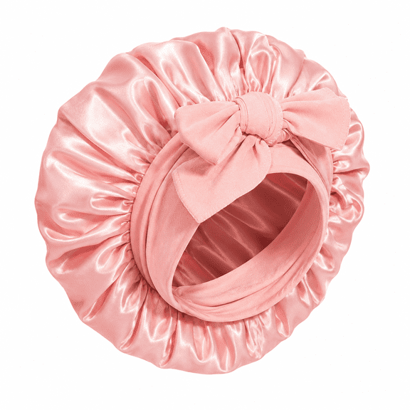 Satin Silk-Like Bow Shower Cap with Wide Brim and Long Tie Ribbons, Adjustable Frizz Control Night Sleep Bonnet, Waterproof Hair Wrap for Bath, Spa & Skincare Routine