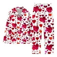 thumbnail image 1 of Satin Silk Pajama Set for Women Two Piece Valentines Day Outfit Long Sleeve Button Down Sleep & Lounge Heart Print Pjs for Women, 1 of 3