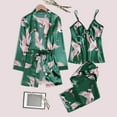thumbnail image 1 of Satin Silk Pajamas Set For Women 3 Piece Set Cami Top Pjs With Pants And Robe Luxury Sleepwear Loungewear Green S, 1 of 3