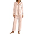 thumbnail image 1 of Satin Silk Pajamas for Women Button Down Long Sleeve PJs Set Lounge Set with Pockets Fall Winter Soft 2 Piece Sleepwear Loungewear Pajama Set, 1 of 6