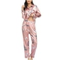 thumbnail image 1 of Satin Silk Pajamas for Women Pajama Set With Long Sleeve Button-Down Satin Pajamas Sleepwear S-XL, 1 of 6