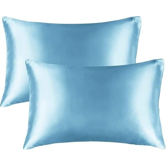 Satin Silk Pillowcase for Hair and Skin, Coral Pillow Cases Standard Size Set of 2 Pack Super Soft Pillow Case with Envelope Closure Blue