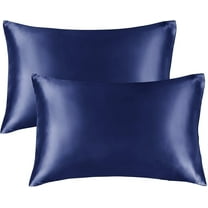 Satin Silk Pillowcase for Hair and Skin, Coral Pillow Cases Standard Size Set of 2 Pack Super Soft Pillow Case with Envelope Closure Navy