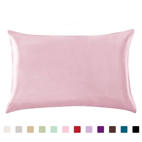 Satin Silk Pillowcase for Hair and Skin, Pink Pillow Cases Standard Size Super Soft Pillow Case with Envelope Closure (20x30 Inches)