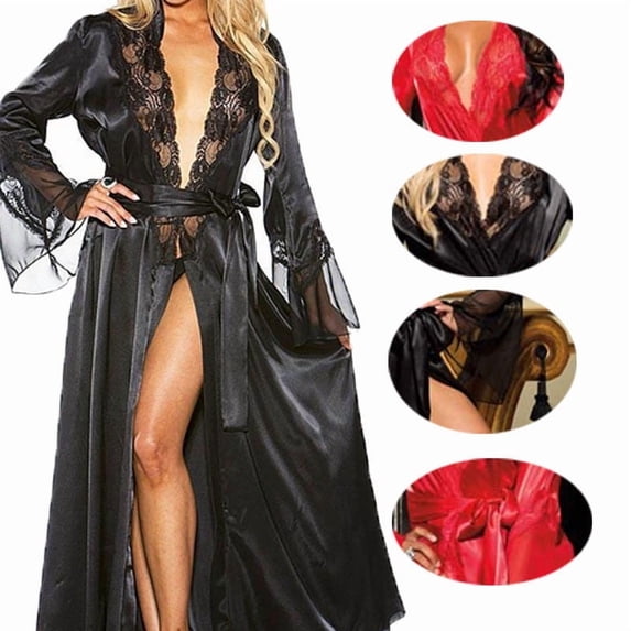 Satin Silk Robes for Women Long Kimono Bath Robe Sexy Dressing Gown Lace Silk Robes Sleepwear