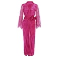 thumbnail image 1 of Satin Silk Robes for Women Long Satin Long Nightdress Silk Lace Nightgown Sleepwear Sexy Robe Belted Bathrobe Hot Pink M, 1 of 9