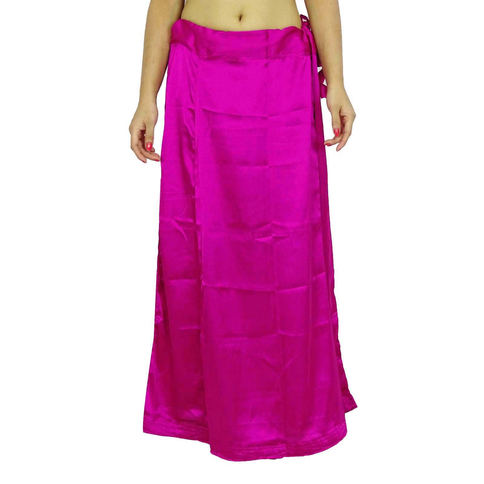 2xWomen Satin Petticoat Magenta Underskirt Indian Saree Petticoat Free  Shipping