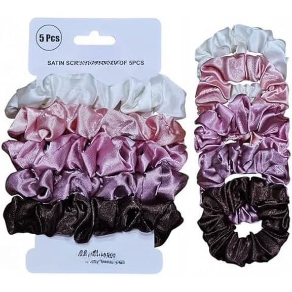 Satin Silk Scrunchies - Soft Hair Ties for Women - No Crease, Frizz-Free Sleep - Elastic Bracelets Ponytail Holders - Stylish Hair Accessories - Sleepy Tie for Hair Types - 5 count Assorted Color