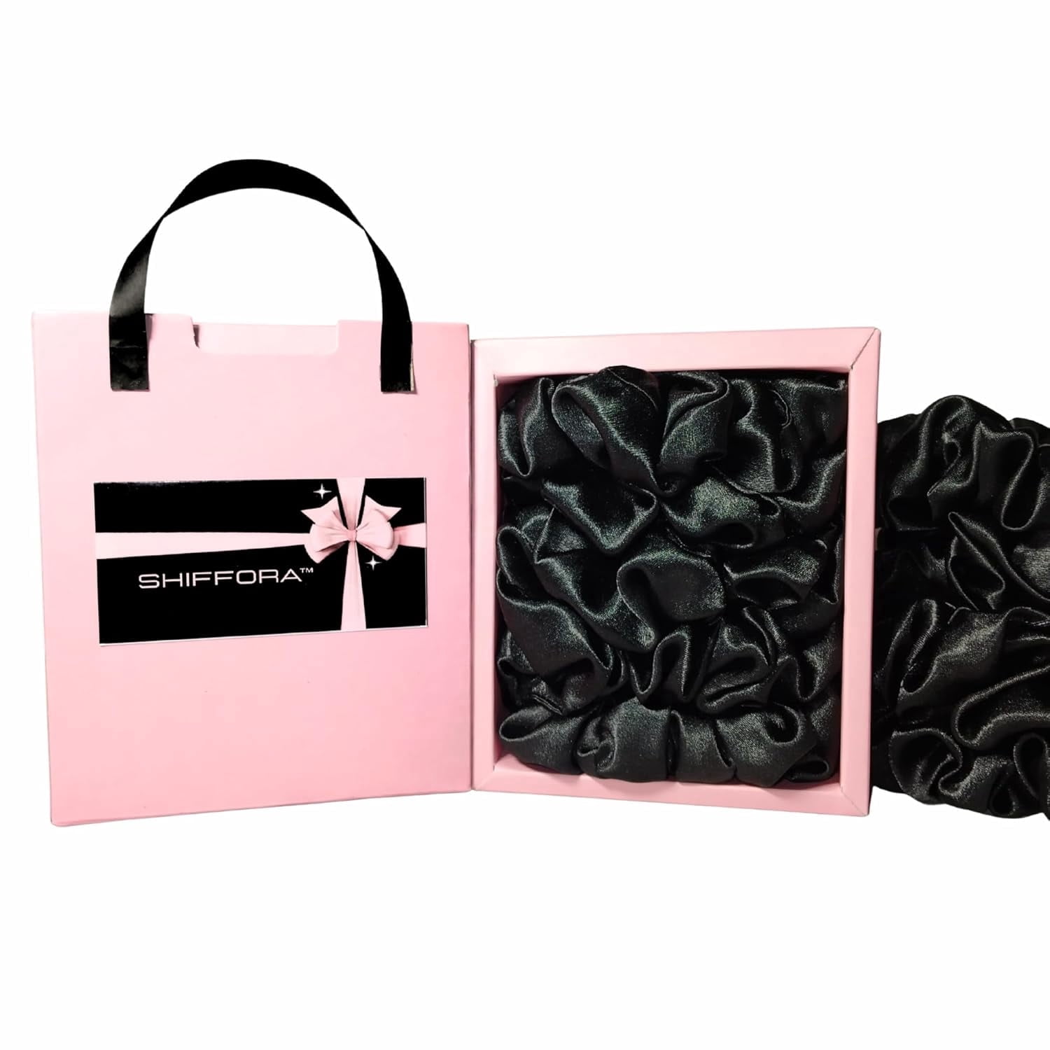 -Satin Silk Scrunchies for Women, Soft Hair Ties, No Damage No Crease - Gentle Elastic Bands for All Hair Types (Black) [Pack of 5]