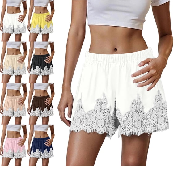 Satin Silk Shorts for Women Y2K Low Rise Lace Trim Micro Mini Shorts Cute Coquette Lounge Pajama Half Slip Bottoms White S