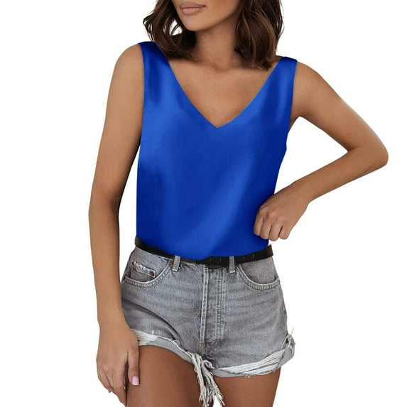 Satin Silk Summer Sleeveless Shirt For Women V Neck Tank Tops Basic Camisole Shirts Bottoming Shirt