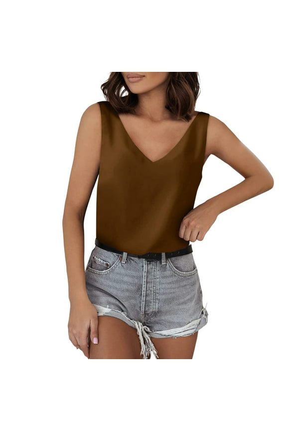 Satin Silk Summer Sleeveless Shirt For Women V Neck Tank Tops Basic Camisole Shirts Bottoming Shirt
