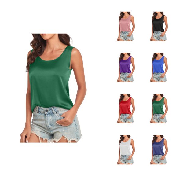 Satin Silk Tanks Tops for Women U Neck Loose Fit Summer Basic Camisole Shirts Lightweight Breathable Sleeveless Vest