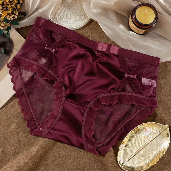 Satin Silky Knickers Sexy Brief Women Underwear Lace See Though Panties Seamless