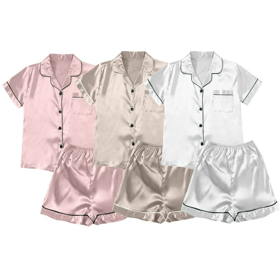 Satin Silky Pajama Sets Two Piece Womens Shorts Pajama Set Button Up Lounge Wear for Women Soft Pajama Set for Women