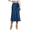 thumbnail image 1 of Satin Skirt for Women Midi Length High Waist a Line Flowy Casual Elegant Skirts for Office Wedding Party Blue XS, 1 of 8