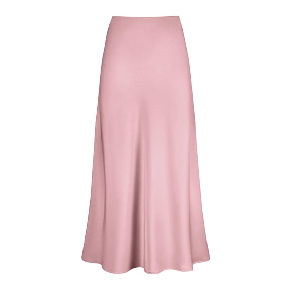 Satin Skirts for Women High Waist Solid Color Dress Elegant Skirt Comfortable Casual Womens Maxi Skirt Pink M