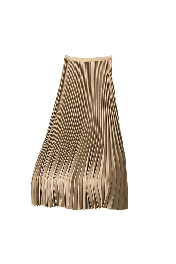 Satin Skirts for Women Plus Size Hide Belly Pleated Midi Skirt High Waisted Work Casual Dailywear Solid Long Skirt