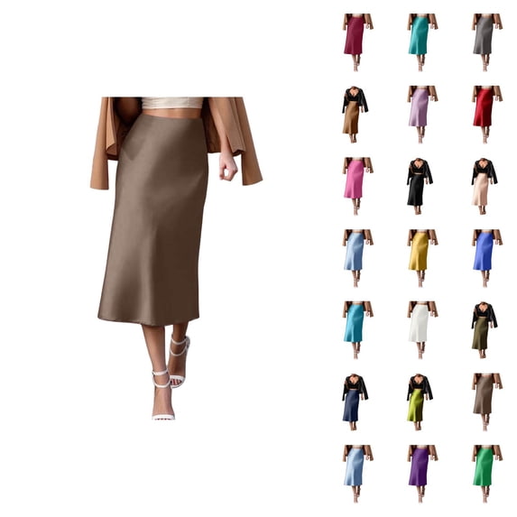 Satin Skirts for Women Zip Back Straight Midi Skirts Business Casual Office Work Skirt