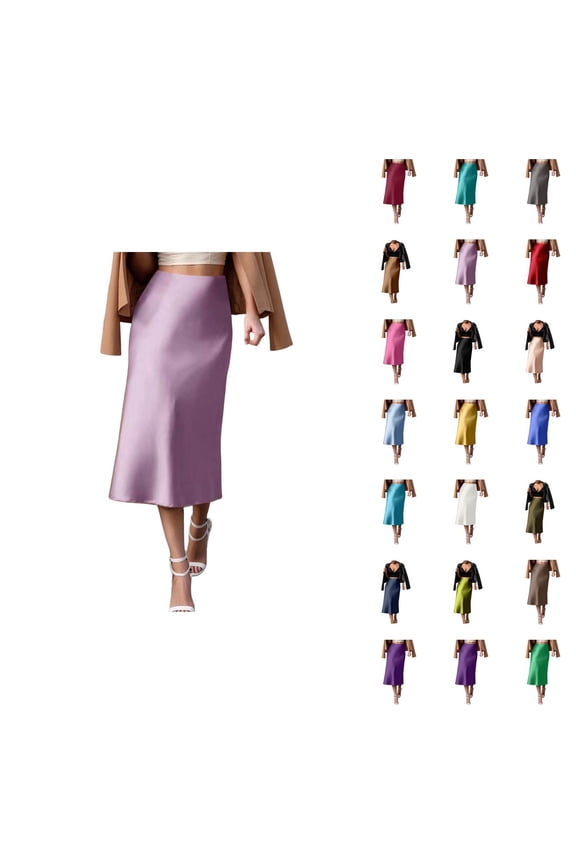 Satin Skirts for Women Zip Back Straight Midi Skirts Business Casual Office Work Skirt