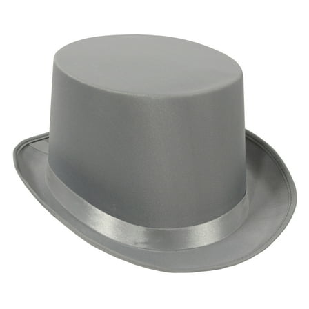 Grey Satin Sleek Top Hat, OSFM (1/Pkg)