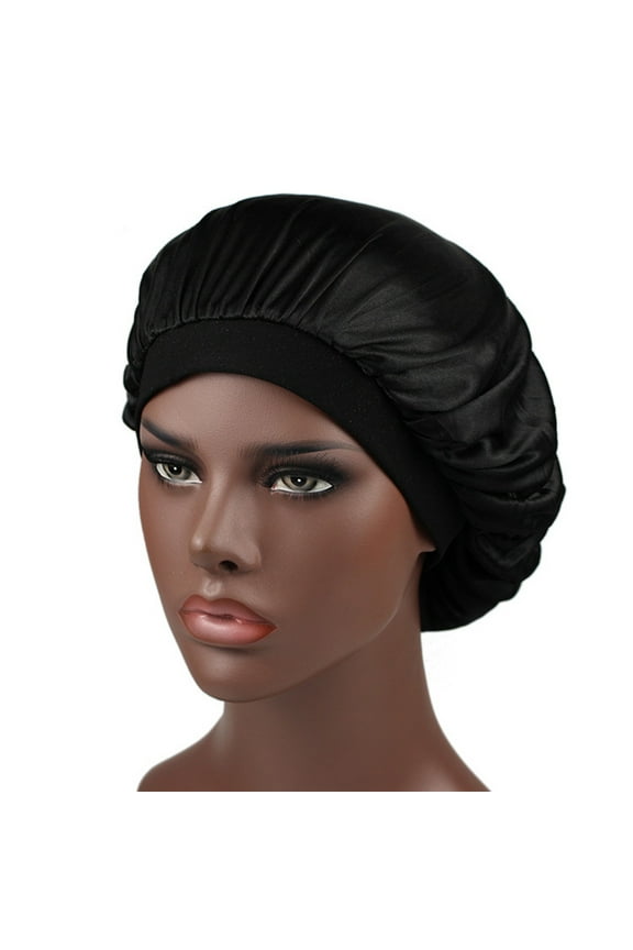 Satin Sleep Bonnet for Women Soft Elastic Night Sleeping Cap with Wide Band Design