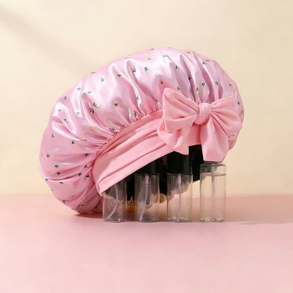 Satin Sleep Bonnet with Cherry Print Premium Faux Silk Hair Cap for Nightly Hair Protection
