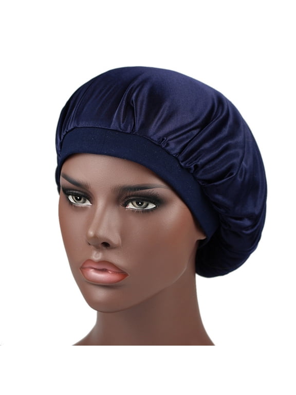 Satin Sleep Cap for Women Adjustable Elastic Night Bonnet with Wide Band Soft Comfortable Hair