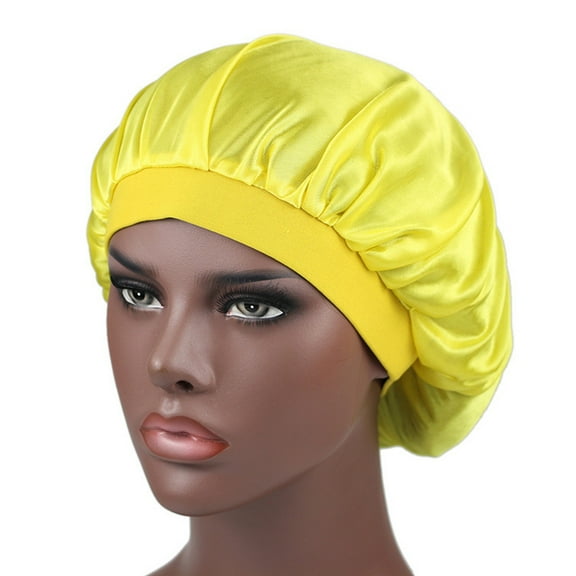 Satin Sleep Cap for Women Adjustable Elastic Night Bonnet with Wide Band Soft Comfortable Hair