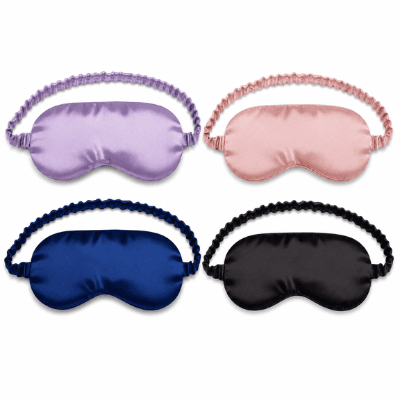 Satin Sleep Eye Mask, Pack of 4 Soft Light Blocking Eye Masks with Comfortable Elastic Strap for Sleeping, Travel & Relaxation