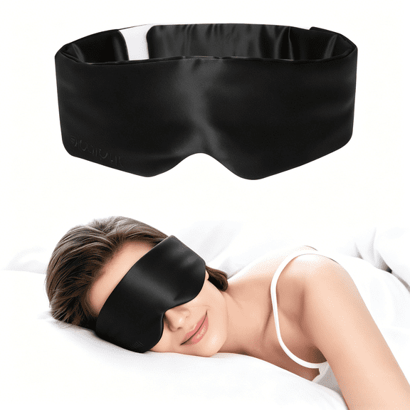 Satin Sleeping Blindfold, Smooth Eye Mask for Sleep, Light-Blocking Design for Home, Flights and Daytime Naps, Black