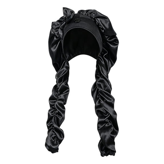 Satin Sleeping Cap for Long Hair - Extra Long, Adjustable 100% Polyester Satin Hair Protection Bonnet for Braids Dreadlocks Curly Hair Black