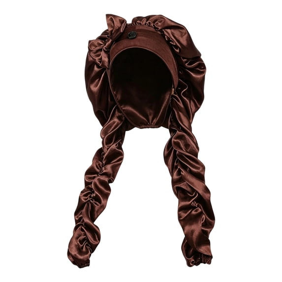 Satin Sleeping Cap for Long Hair - Extra Long, Adjustable 100% Polyester Satin Hair Protection Bonnet for Braids Dreadlocks Curly Hair Coffee