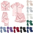 thumbnail image 1 of Satin Sleepwear Set Four Piece Loungewear Short Sleeve Top with Shorts Leisure Outfit, 1 of 5