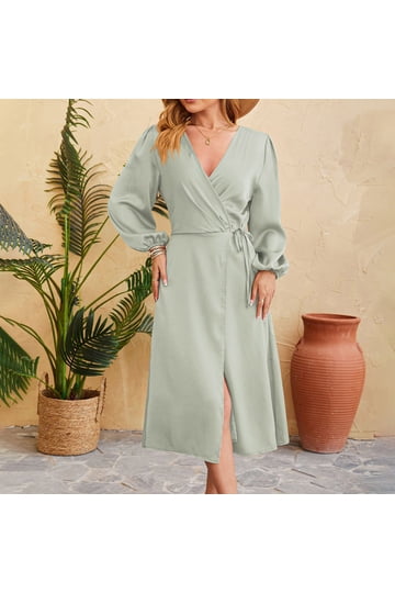 fitted lace wedding dress Long Sleeve Satin Slip Dress in Cocoa Brown – Hijabglamour main image 1