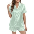 thumbnail image 1 of Satin Slumber Set, Women's Casual Solid Silk Satin Pajama Set Short Sleeve Button Up Top & Shorts Sleepwear, Womens Pajamas Set, for Size XL, 1 of 4