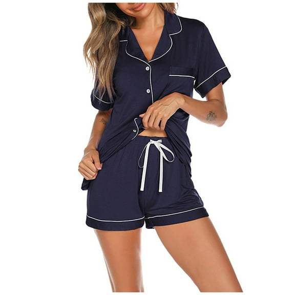 Satin Slumber Set, Women's Pajama Set Two Piece Casual Set Short Sleeved Top and Shorts Soft Pajama Chest Pocket, Womens Pajamas Set, for Size M