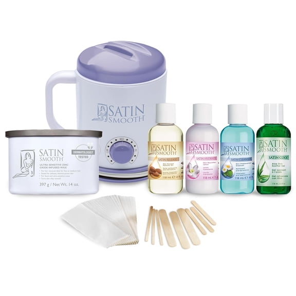 Satin Smooth Select-A-Temp Waxing Kit, Wax Warmer Starter Kit for Hair Removal and After Wax Care