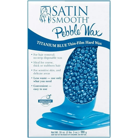 Satin Smooth Titanium Blue Hair Removal Hard Wax Beads with Azulene Oil & Vitamin E, Waxing Kit for Brazilian Wax, 35 oz
