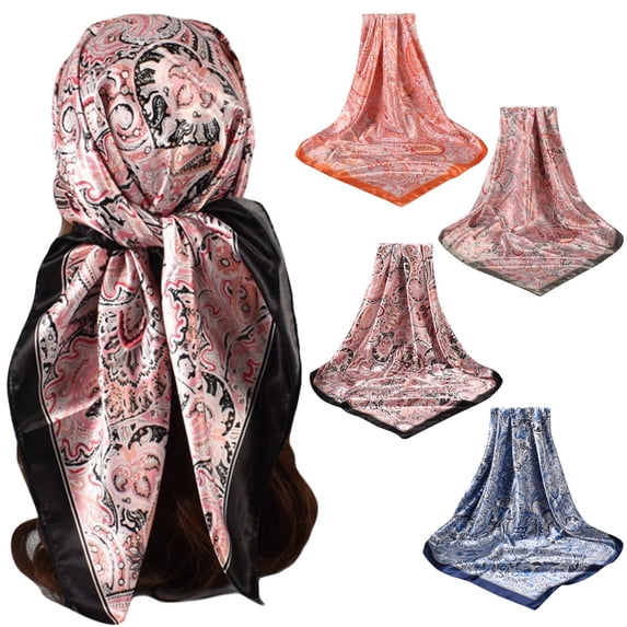 Satin Square Scarf with Cashew Flower Print Elegant Neck and Head Wear