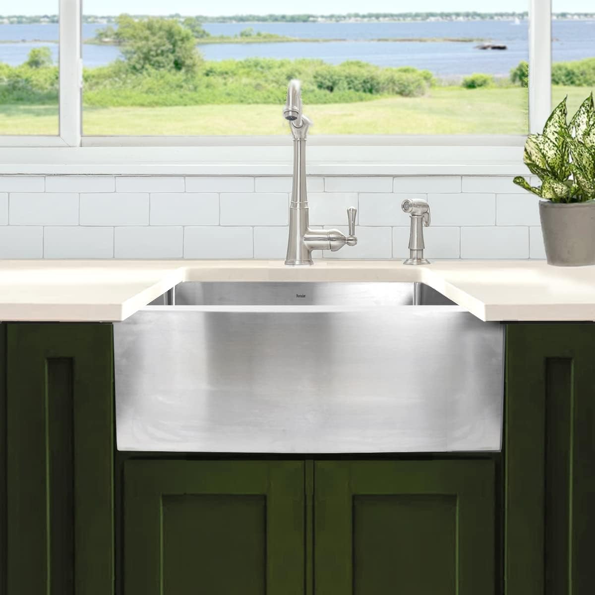 Satin  Stainless Steel Farmhouse Kitchen Sink, 24"