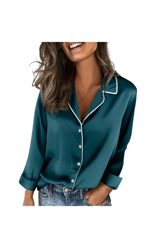 Satin Suits Blouses for Women Lapel Long Sleeve Jacket Suit Slim Fit Work Office Jacket Dressy Business Casual Silk Blouses Bussiness Office Work Suis